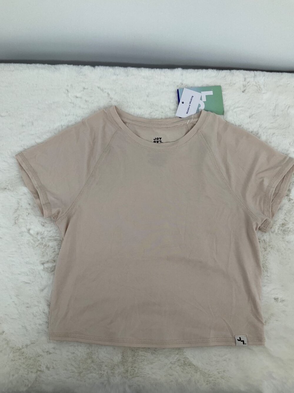JoyLab SMALL  Cropped Short Sleeve Moisture-Wicking Top Tan Neutral, NEW - Picture 3 of 7
